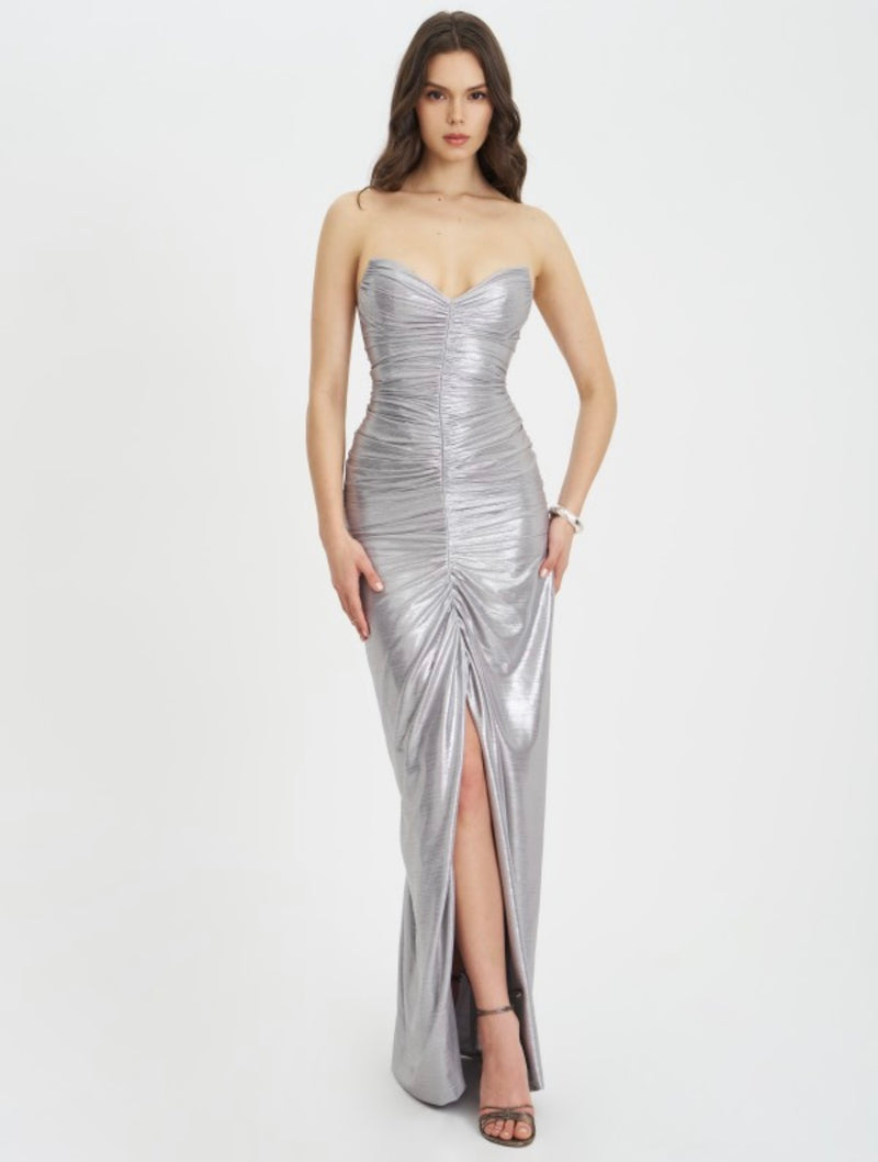 SABLE RUCHED SILVER GLITTER GOWN