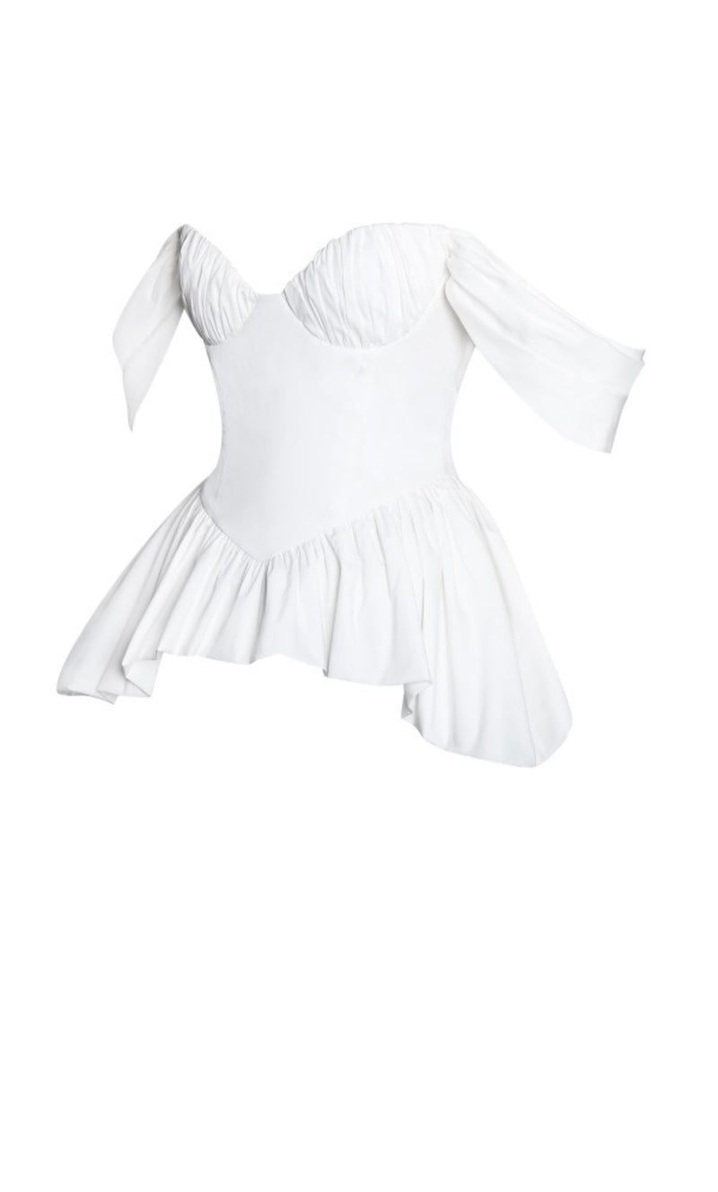 QISTINA WHITE OFF-SHOULDER PEPLUM TOP