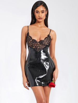 SHELBY BLACK LEATHER MINI DRESS