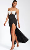 ELEANOR BLACK AND WHITE BOW SATIN GOWN