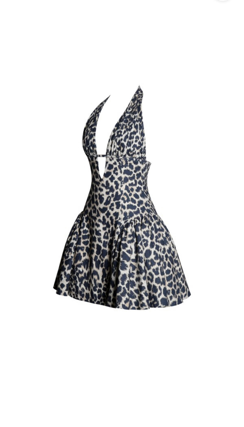 MACKENZIE CHEETAH HALTER MINI DRESS