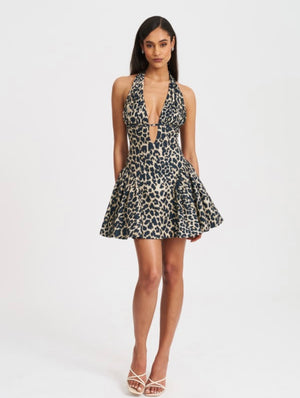 MACKENZIE CHEETAH HALTER MINI DRESS