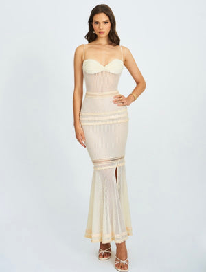 PALLAS BEIGE CROCHET MERMAID MAXI DRESS