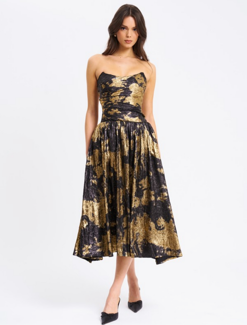 SAANVI STRAPLESS MIDI DRESS