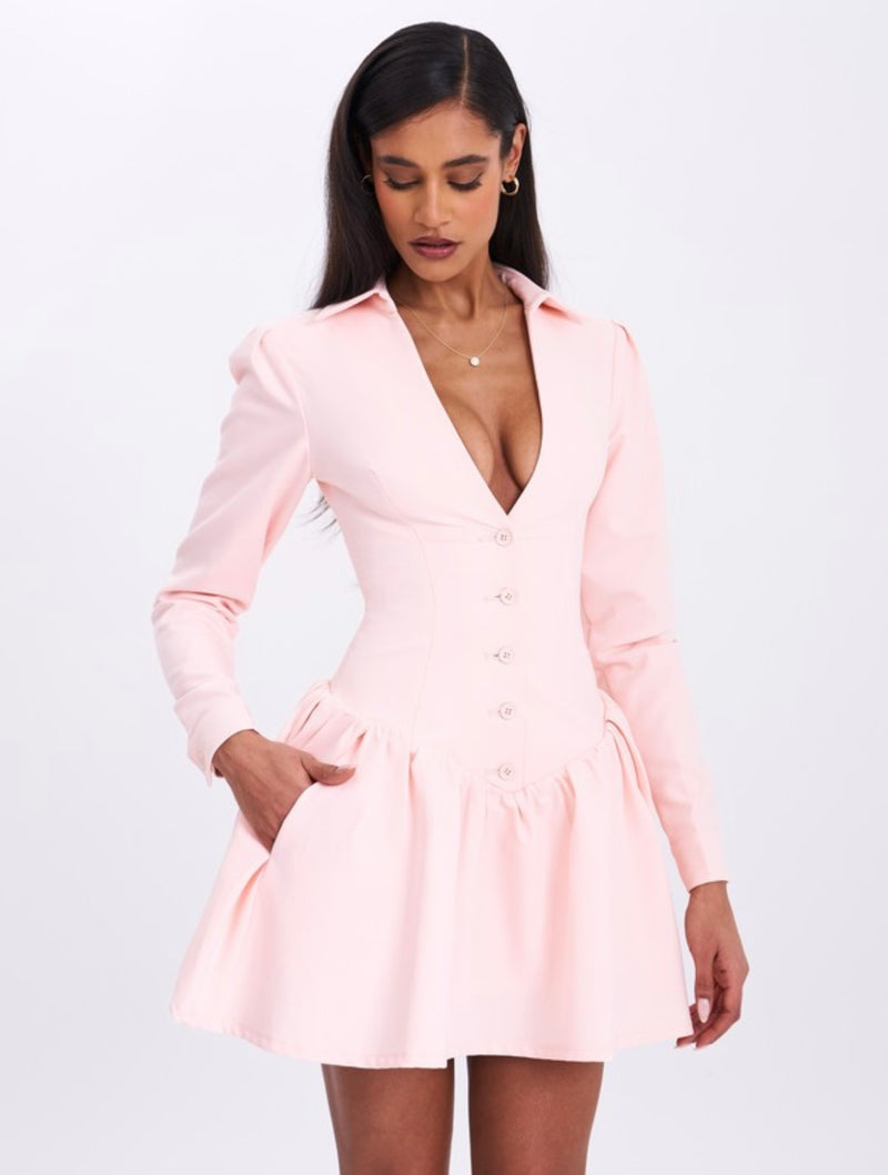 XABRINA PINK LONG SLEEVE MINI DRESS