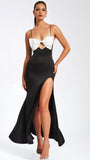 ELEANOR BLACK AND WHITE BOW SATIN GOWN