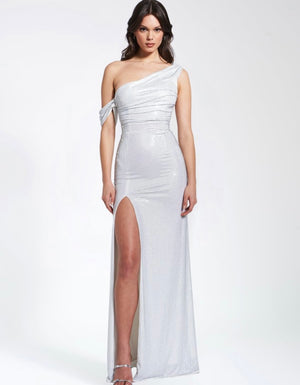 WHITE MESH NETTED HIGH SLIT GOWN