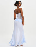 LACY BLUE RUCHED CHIFFON DRESS