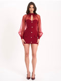 TABITHA BURGUNDY LANTERN SLEEVE MINI DRESS