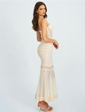 PALLAS BEIGE CROCHET MERMAID MAXI DRESS