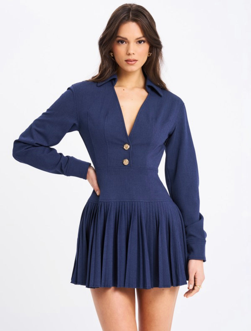 VAL NAVY DENIM MINI DRESS