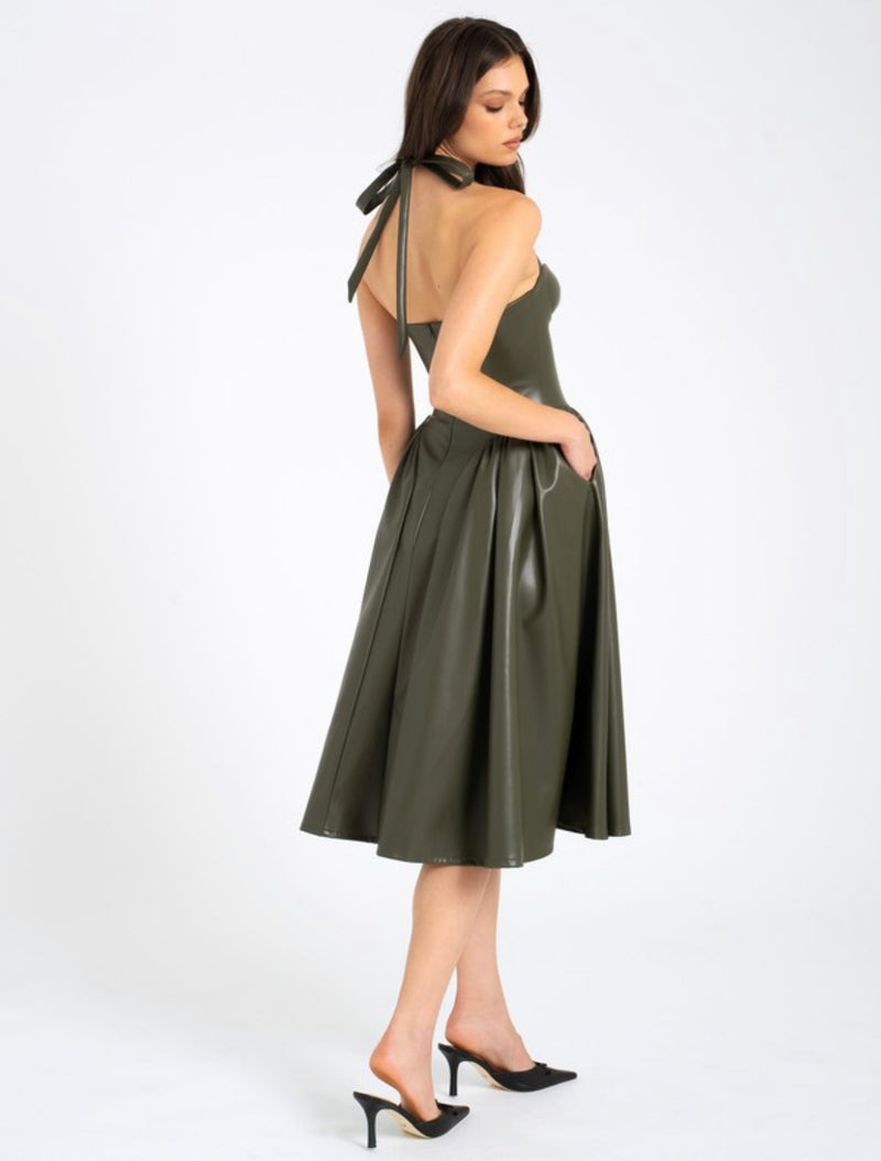ELIANA OLIVE VEGAN LEATHER DRESS