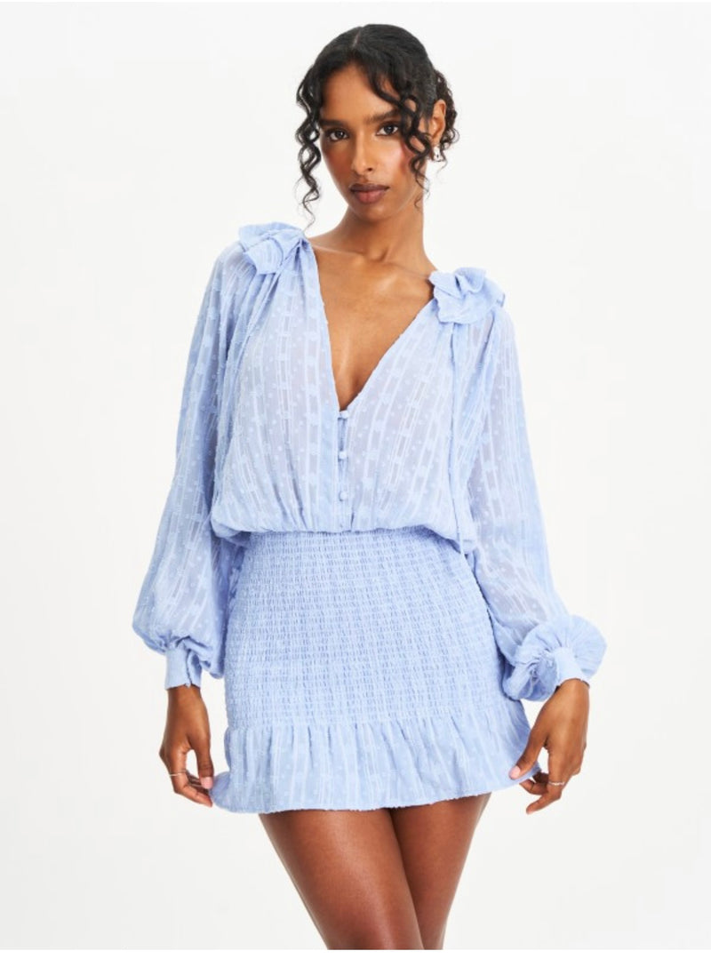 ZAHARI BLUE BALLON MINI DRESS