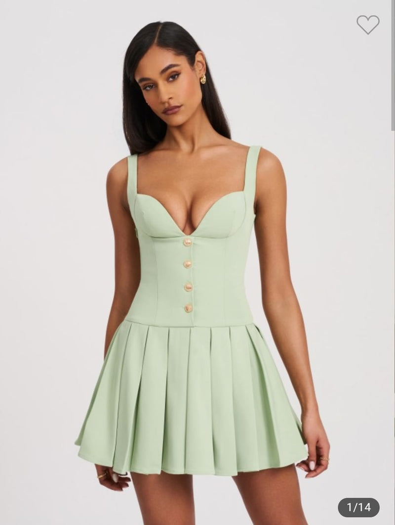 PISTACHIO GREEN PLEATED DRESS