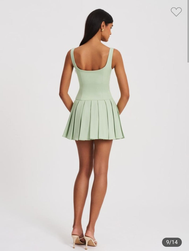 PISTACHIO GREEN PLEATED DRESS