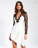 BLACK & WHITE LACE SLEEVE MINI DRESS