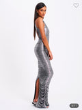 SILVER RUCHED BACKLESS DRESS