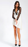 BLACK & WHITE LACE SLEEVE MINI DRESS