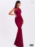 BURGUNDY MESH MERMAID STYLE DRESS