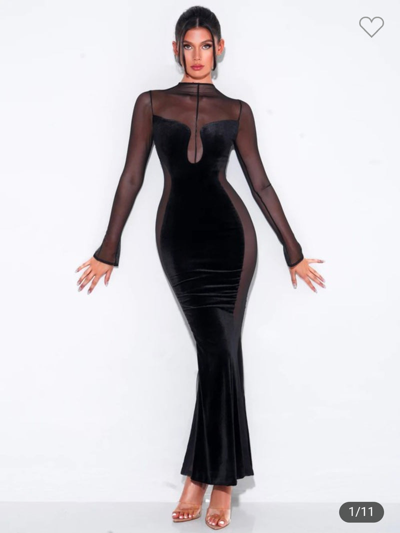 BLACK VELVET MESH DRESS