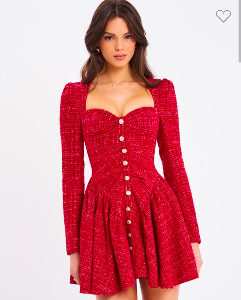 RED TWEED MINI DROP WAIST DRSSS