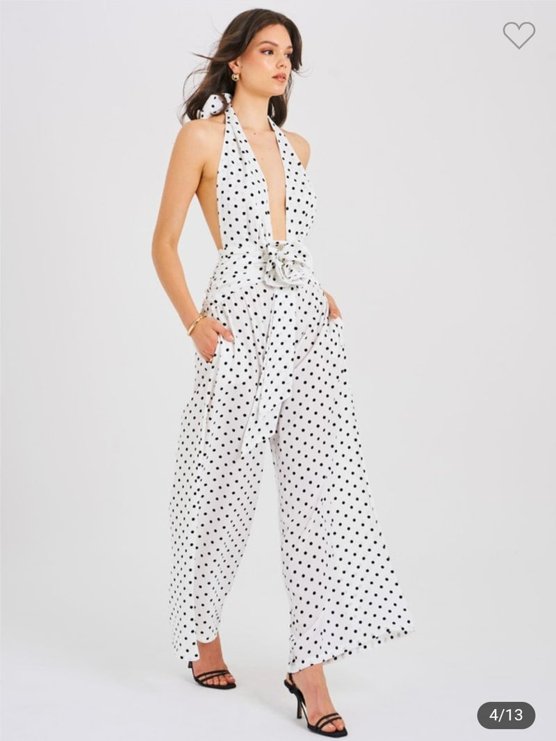 WHITE POLKA DOT JUMPSUIT HALTER STYLE