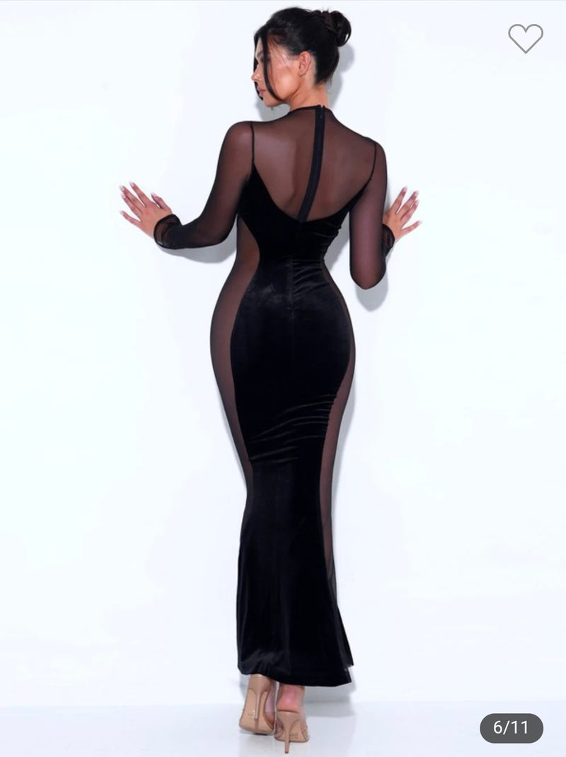 BLACK VELVET MESH DRESS