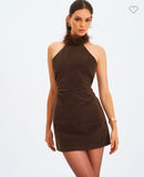 CHOCOLATE MINI VEGAN SUEDE DRESS