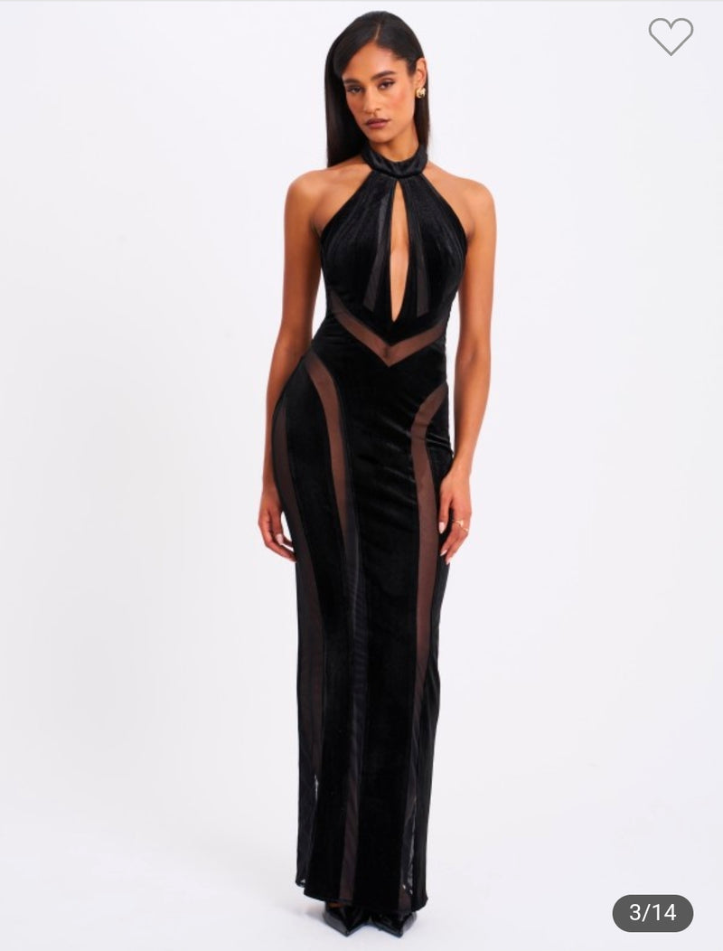 BLACK VELVET CUTOUT DRESS