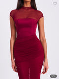 BURGUNDY MESH MERMAID STYLE DRESS