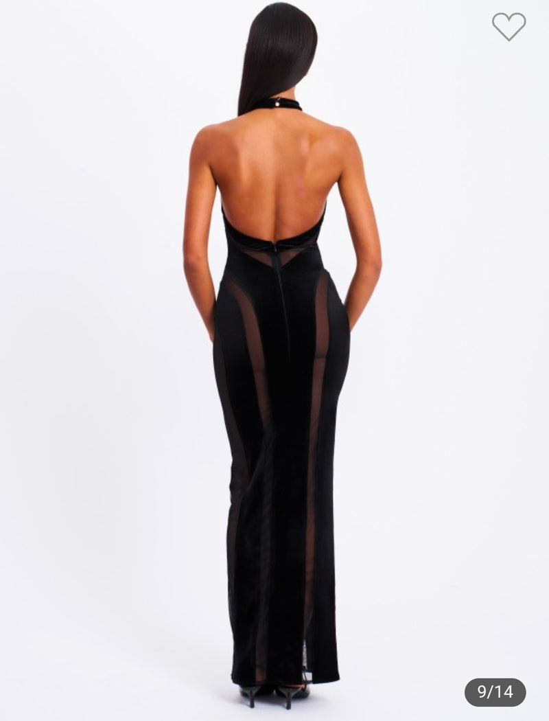 BLACK VELVET CUTOUT DRESS