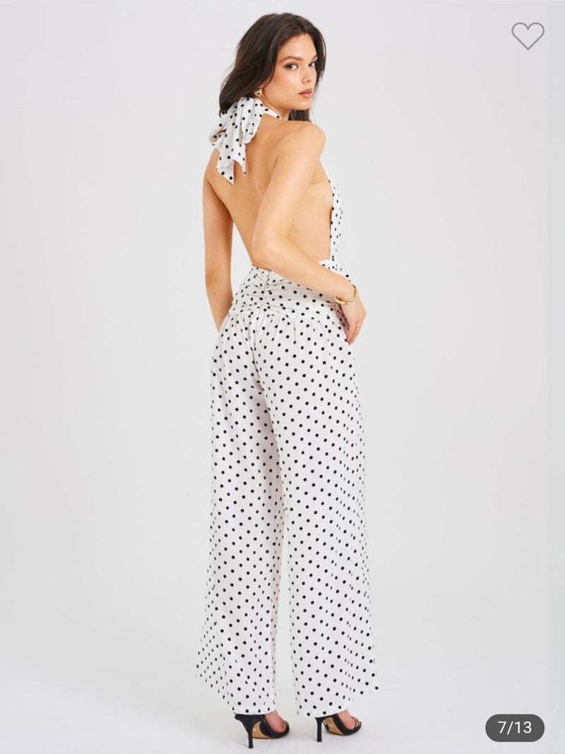WHITE POLKA DOT JUMPSUIT HALTER STYLE