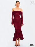 LONG SLEEVE CROCHET WINE COLOR MAXI DRESS