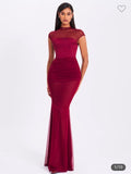 BURGUNDY MESH MERMAID STYLE DRESS