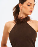 CHOCOLATE MINI VEGAN SUEDE DRESS