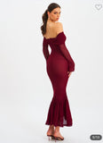 LONG SLEEVE CROCHET WINE COLOR MAXI DRESS