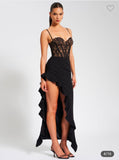 BLACK LACE CORSET MAXI DRESS