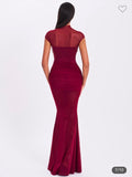 BURGUNDY MESH MERMAID STYLE DRESS