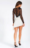 BLACK & WHITE LACE SLEEVE MINI DRESS