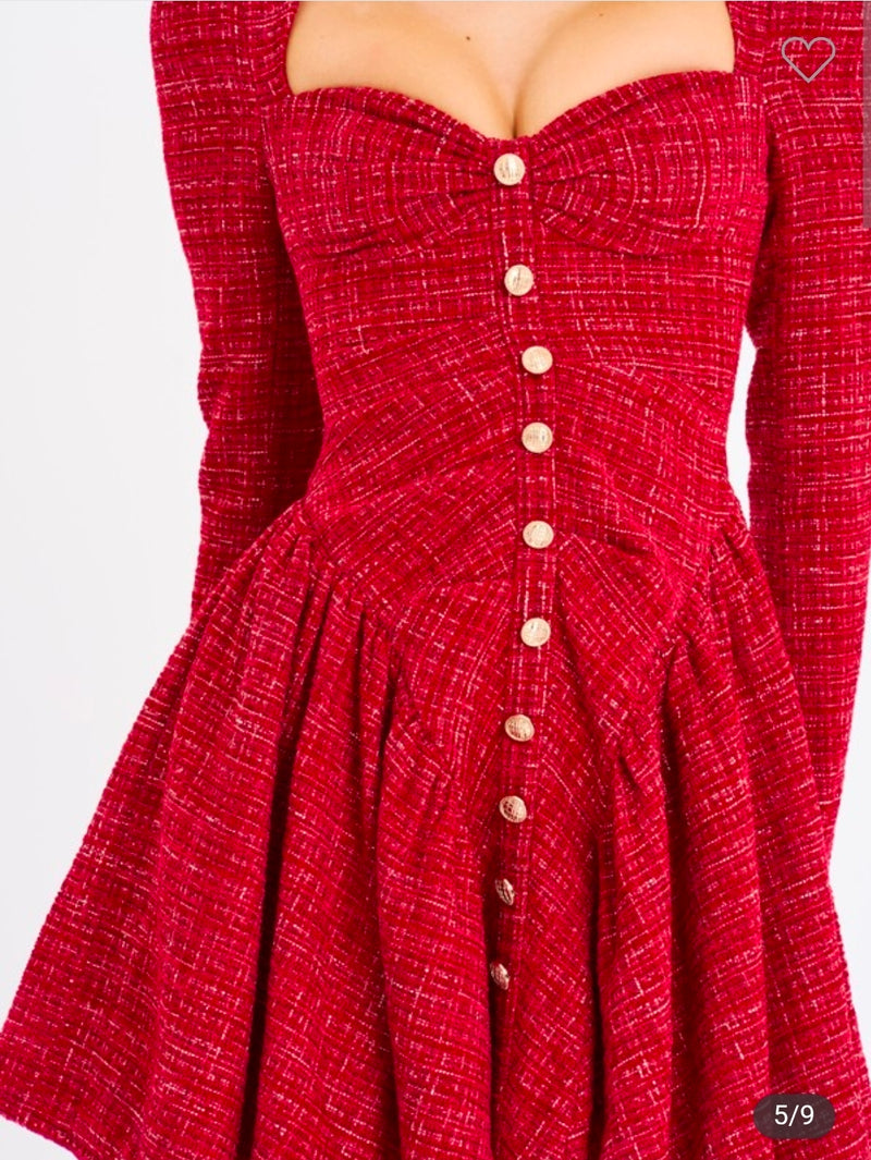 RED TWEED MINI DROP WAIST DRSSS