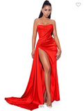 LADY IN RED SATIN GOWN