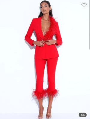 YANELY RED PANT SUIT SET