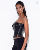 BLK LEATHER BUSTIER TOP