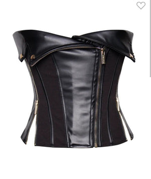 BLK LEATHER BUSTIER TOP