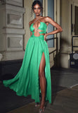 GREEN PLEATED MAXI DRESS